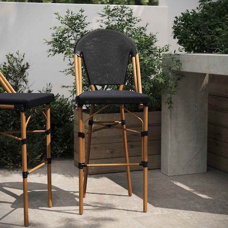 Flash Furniture Marseille Stackable IndoorOutdoor French Bistro 30 High Barstool, Black and Bamboo Finish SDA-AD642107-BS-BK-NAT-GG